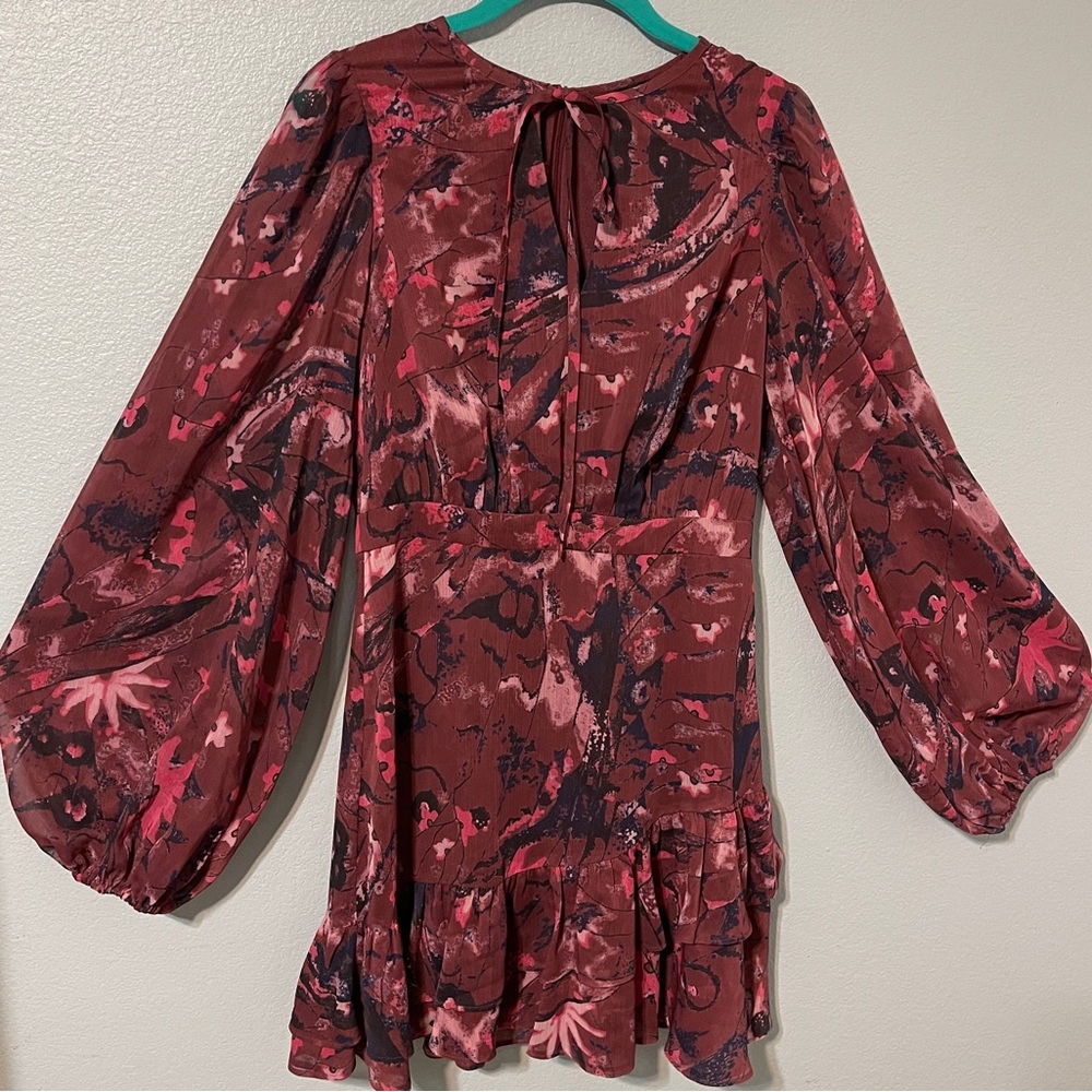 Ted Baker London Verino Floral Mini Dress Ruffle Burgundy Pink Coquette Size 1 - Picture 4 of 13